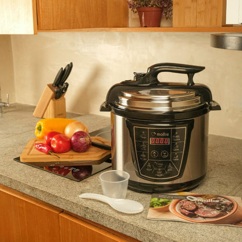 Panela de Pressão Elétrica Multif 4L 127V- Mollie - Inox + Livro de Receitas + Espátula Silicone