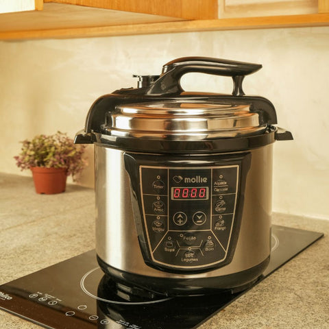 Panela de Pressão Elétrica Multif 4L 127V- Mollie - Inox + Livro de Receitas + Espátula Silicone