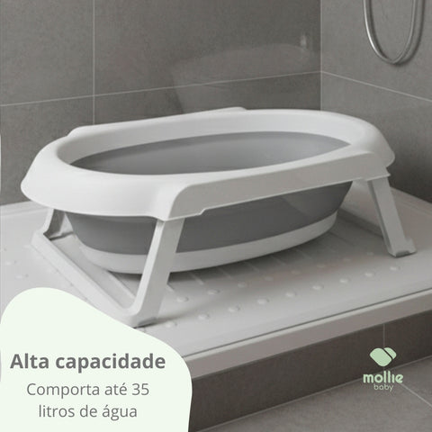 Banheira de Bebê Dobrável Portátil Até 35 Litros com Almofada de Banho Cinza - Mollie Baby
