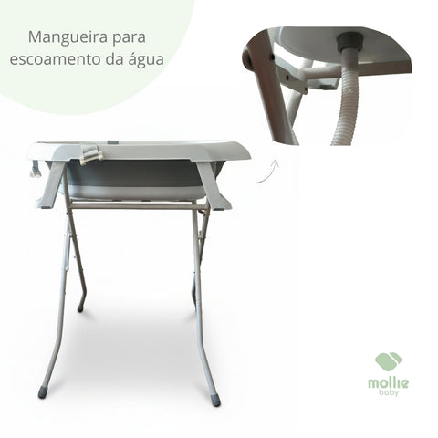 Banheira de Bebê Dobrável Portátil até 35 Litros com Suporte e Almofada de Banho Cinza - Mollie Baby