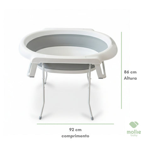 Banheira de Bebê Dobrável Portátil até 35 Litros com Suporte e Almofada de Banho Cinza - Mollie Baby