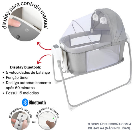 Berço Techno Bluetooth Cinza Escuro Mastela