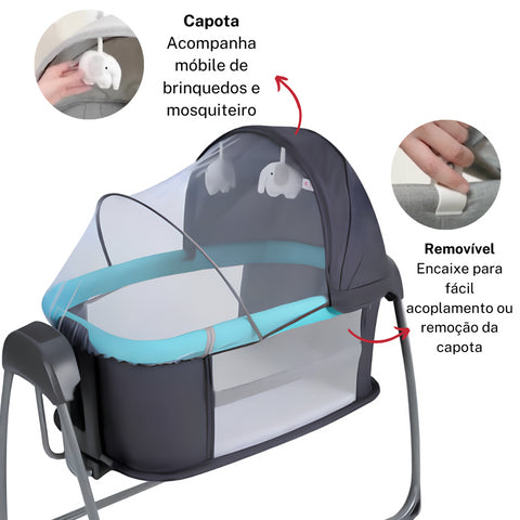 Berço Techno Bluetooth Chumbo e Verde Mastela