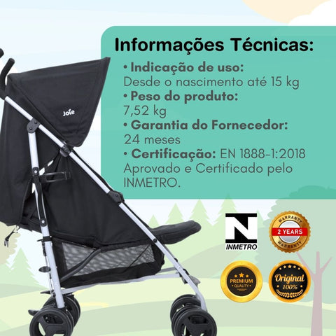 Carrinho de Bebê Passeio Guarda Chuva Nitro Preto Coal - Joie