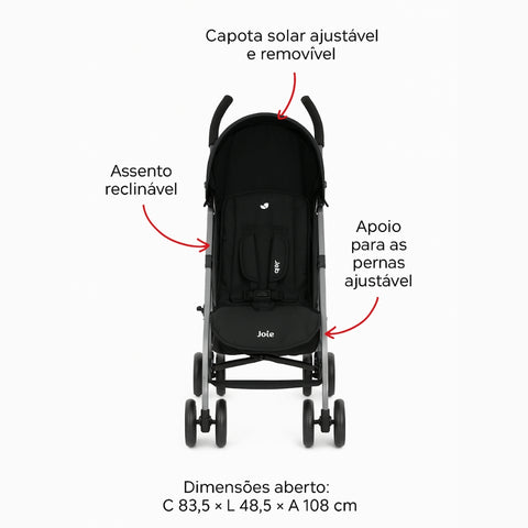 Carrinho de Bebê Fechamento Guarda-Chuva Nitro Preto Coal - Joie