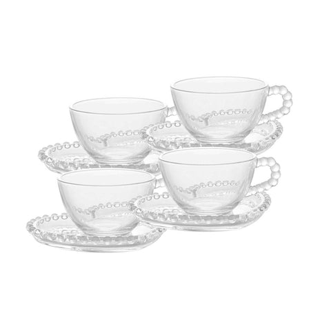 Jogo de 4 Xícaras de Chá Wolff Pearl Coração de Cristal 180ml
