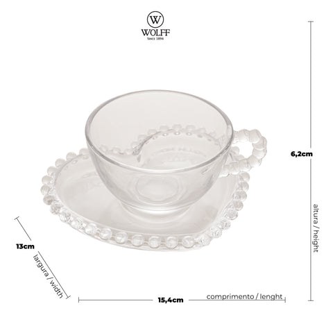 Jogo de 4 Xícaras de Chá Wolff Pearl Coração de Cristal 180ml