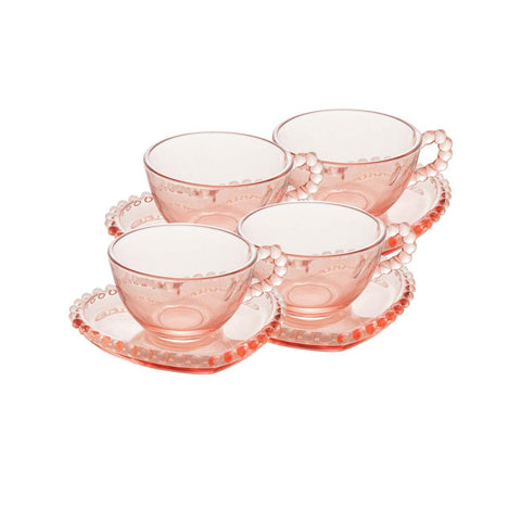 Jogo de 4 Xícaras de Chá Wolff Pearl Coração de Cristal Rosa 180ml
