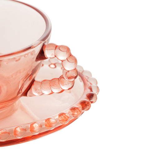 Jogo de 4 Xícaras de Chá Wolff Pearl Coração de Cristal Rosa 180ml