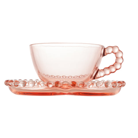 Jogo de 4 Xícaras de Chá Wolff Pearl Coração de Cristal Rosa 180ml