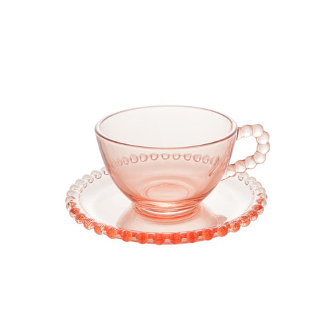 Jogo de 4 Xícaras de Chá Wolff Pearl de Cristal Rosa 180ml