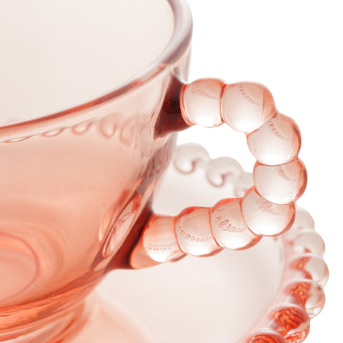 Jogo de 4 Xícaras de Chá Wolff Pearl de Cristal Rosa 180ml