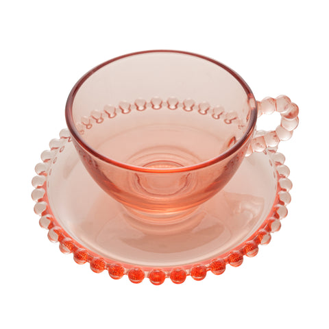 Jogo de 4 Xícaras de Chá Wolff Pearl de Cristal Rosa 180ml