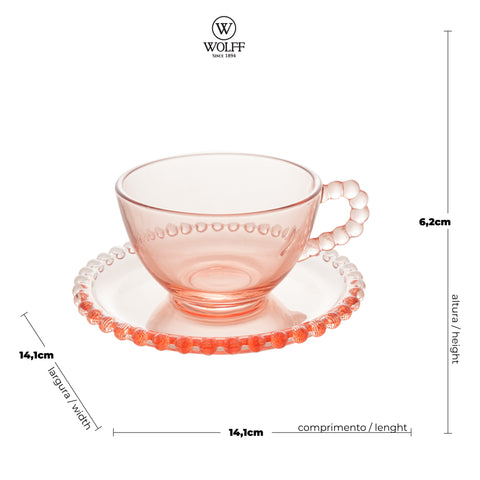 Jogo de 4 Xícaras de Chá Wolff Pearl de Cristal Rosa 180ml