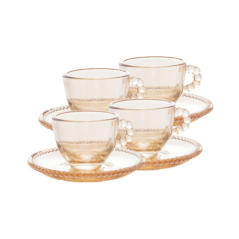 Jogo de 4 Xícaras para Café Wolff Pearl de Cristal Âmbar 80ml