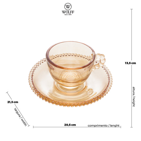 Jogo de 4 Xícaras para Café Wolff Pearl de Cristal Âmbar 80ml