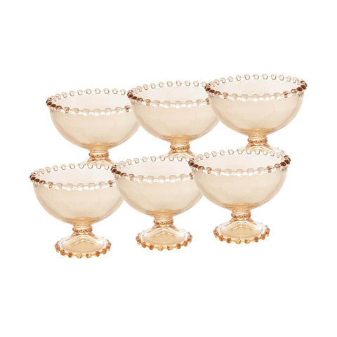 Jogo de 6 Taças para sobremesa Wolff Pearl de Cristal Âmbar 11cm x 9cm