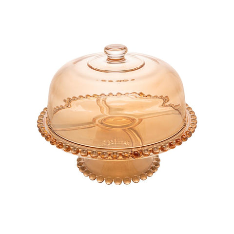 Prato para Bolo Pearl de Cristal Âmbar 31cm x 25cm - Wolff