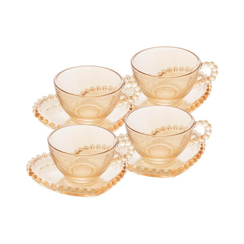 Jogo de 4 Xìcaras de Chá Wolff Pearl Coração de Cristal Âmbar 180ml