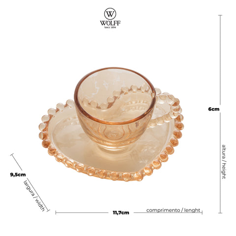 Jogo de 4 Xícaras para Café Wolff Pearl de Cristal Âmbar