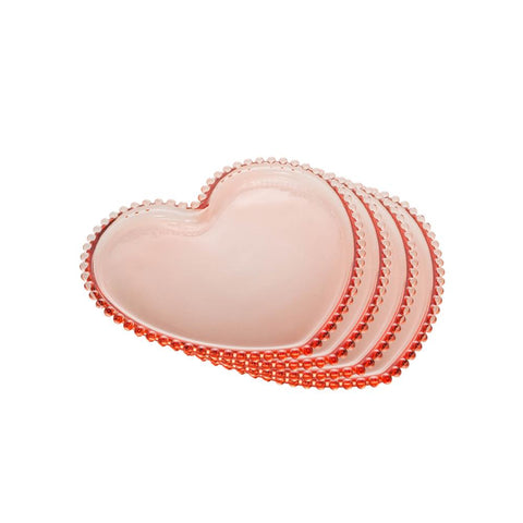 Jogo de 4 Pratos Wolff Pearl de Cristal Rosa 18cm x 15cm x 2cm