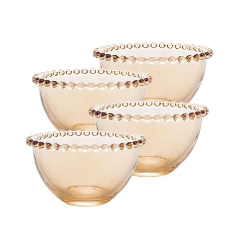 Jogo de 4 Bowls Wolff Pearl de Cristal Âmbar 8cm