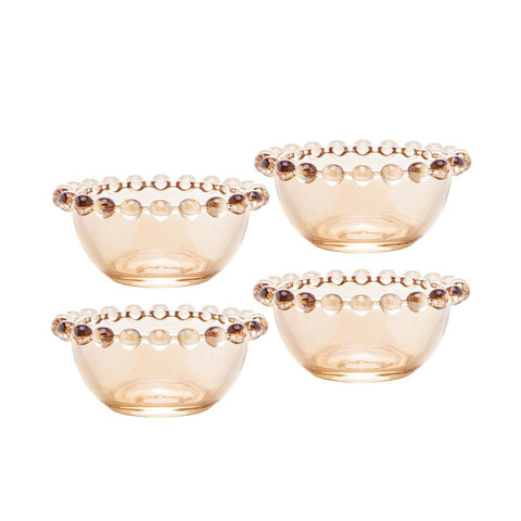 Jogo de 4 Bowls Wolff Pearl de Cristal Âmbar 9cm