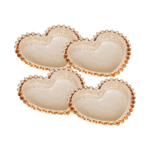 Jogo de 4 Pratos Wolff Pearl de Cristal Âmbar 12cm x 10cm x 1cm