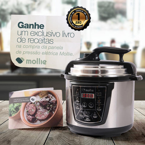 Panela de pressão elétrica multifuncional 4L 127v- Mollie - Inox + Livro de Receitas