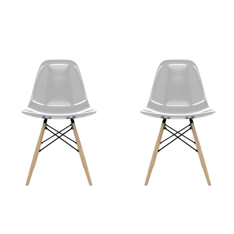 Conjunto Com 2 Cadeiras Eames Fume Base Em Madeira