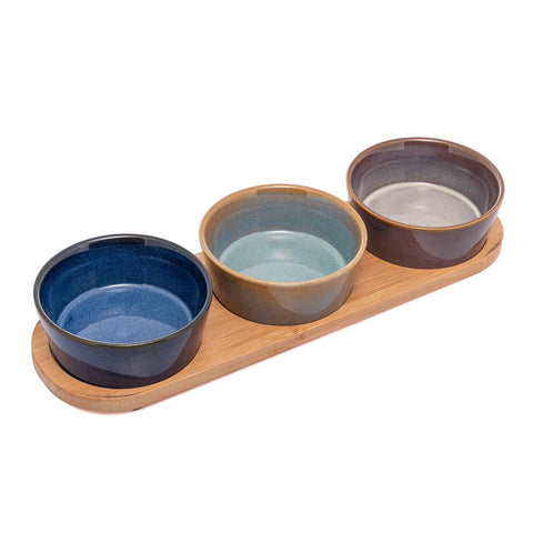 3 Petisqueiras com Bandeja de Ceramica 32cmx10cm - Lyor