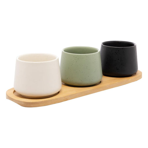 3 Bowls com Bandeja de Bambu 31cmx10cmx7cm - Lyor