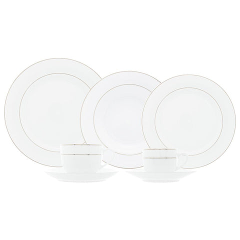 Aparelho de Jantar 42 Pçs Porcelana Borda Prateada Mônaco