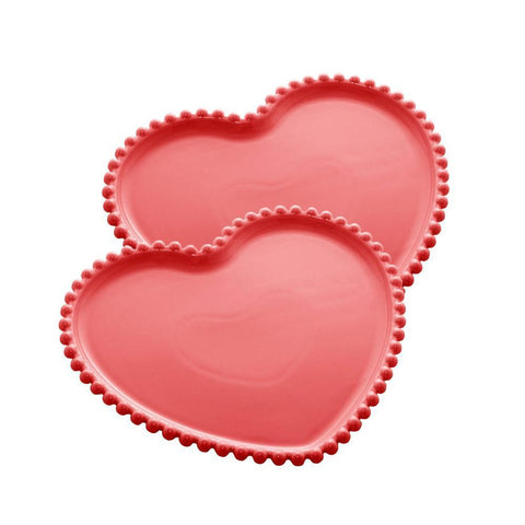 Jogo de 2 Pratos Wolff Heart Beads de Porcelana Vermelho 20cm x 17cm x 2cm