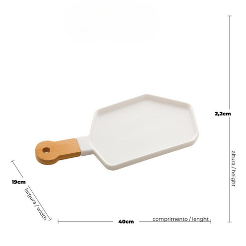 Petisqueira com Cabo Wolff Branco Matt de Porcelana 40cm