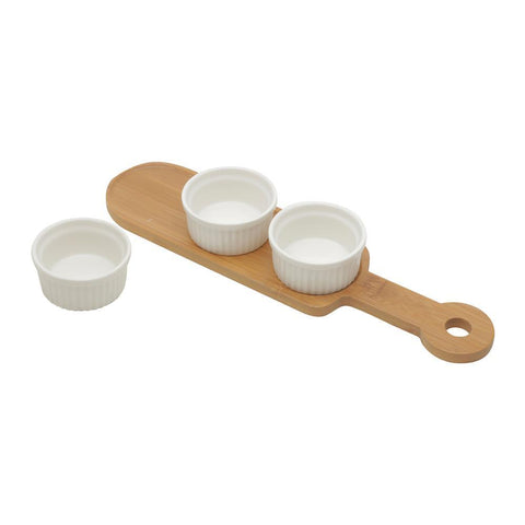 Conjunto 3 Petisqueiras com Bandeja de Bambu Branco 33cm x 8cm - Wolff