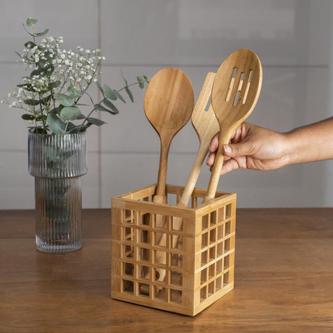 Porta Utensílios Vazado De Bambu 13Cm - Oikos