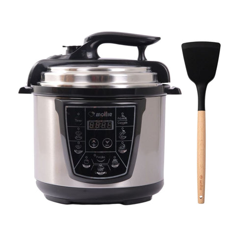 Panela de Pressão Elétrica Multifuncional 4L 127V- Mollie - Inox + Livro de Receitas + Espátula Reta Silicone