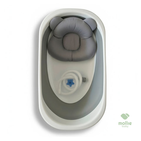 Banheira de Bebê Dobrável Portátil Até 35 Litros com Almofada de Banho Cinza - Mollie Baby