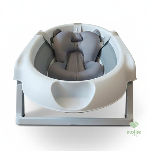 Banheira de Bebê Dobrável Portátil Até 35 Litros com Almofada de Banho Cinza - Mollie Baby