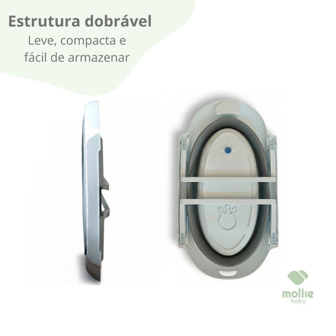 Banheira de Bebê Dobrável Portátil Até 35 Litros com Almofada de Banho Cinza - Mollie Baby