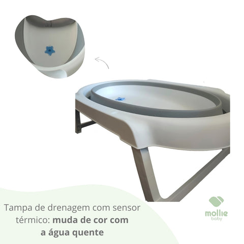 Banheira de Bebê Dobrável Portátil Até 35 Litros com Almofada de Banho Cinza - Mollie Baby