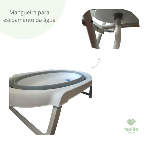Banheira de Bebê Dobrável Portátil Até 35 Litros com Almofada de Banho Cinza - Mollie Baby