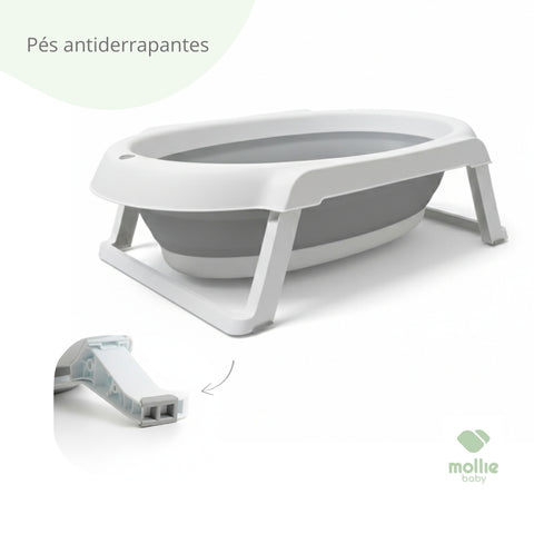 Banheira de Bebê Dobrável Portátil Até 35 Litros com Almofada de Banho Cinza - Mollie Baby