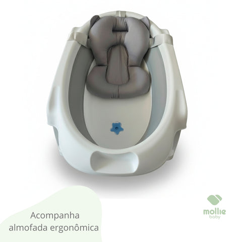 Banheira de Bebê Dobrável Portátil Até 35 Litros com Almofada de Banho Cinza - Mollie Baby