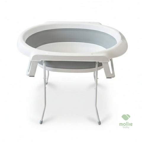 Banheira de Bebê Dobrável Portátil até 35 Litros com Suporte e Almofada de Banho Cinza - Mollie Baby