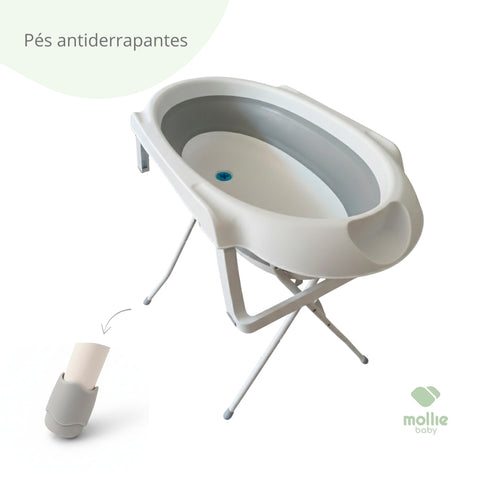 Banheira de Bebê Dobrável Portátil até 35 Litros com Suporte e Almofada de Banho Cinza - Mollie Baby