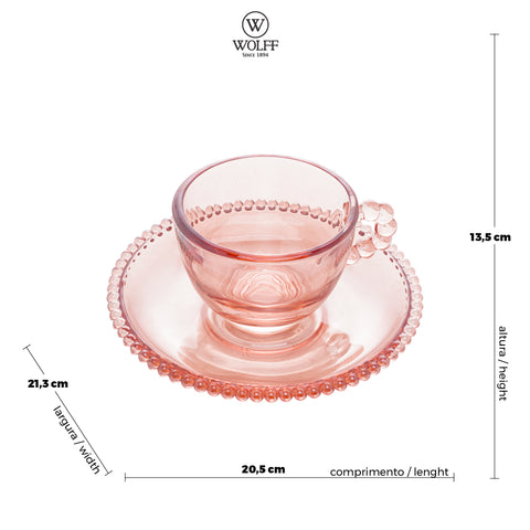 Jogo de 4 Xícaras para Café Wolff Pearl de Cristal Rosa 80ml