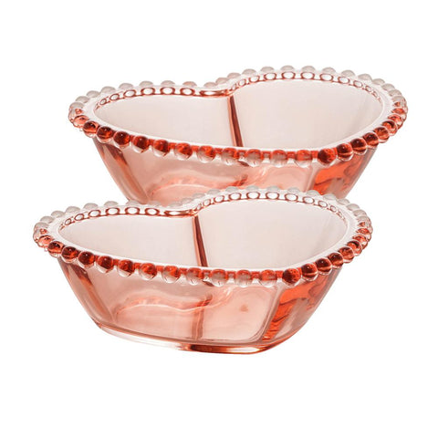 Jogo de 2 Bowls Pearl de Cristal Rosa 15cm x 13cm x 5cm - Wolff